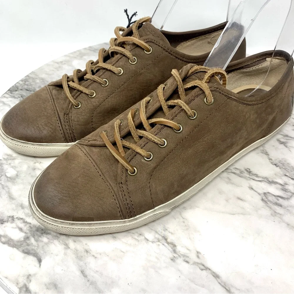 Frye Mindy Low Brown Nubuck Leather Sneaker 9 Casual Neutral Athleisure Bohemian - Picture 12 of 16